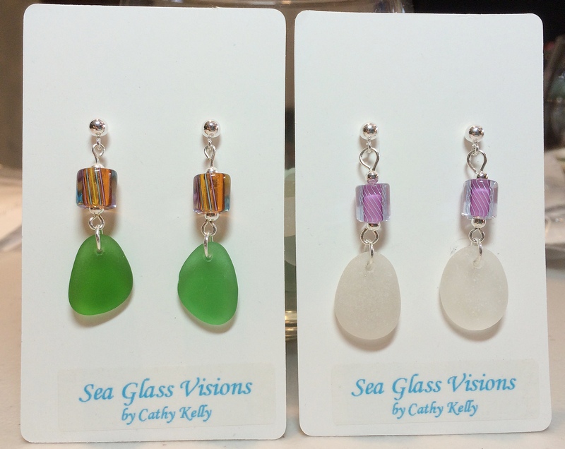 Sea Glass Earrings with Art Glass Beads