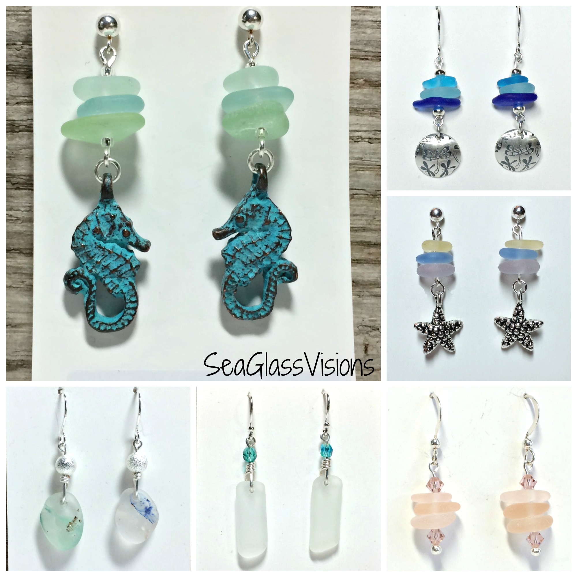 Some of the fabulous sea glass & sterling earrings available in my Etsy shop!