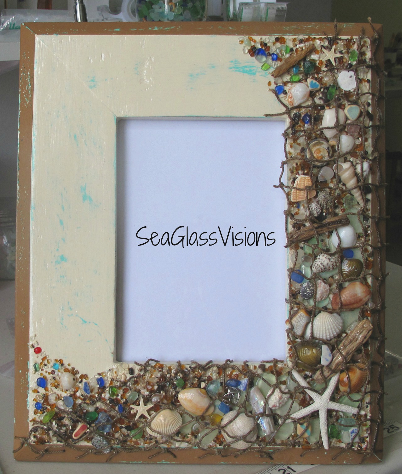 "Mermaid's Catch" handcrafted frame by SeaGlassVisions
