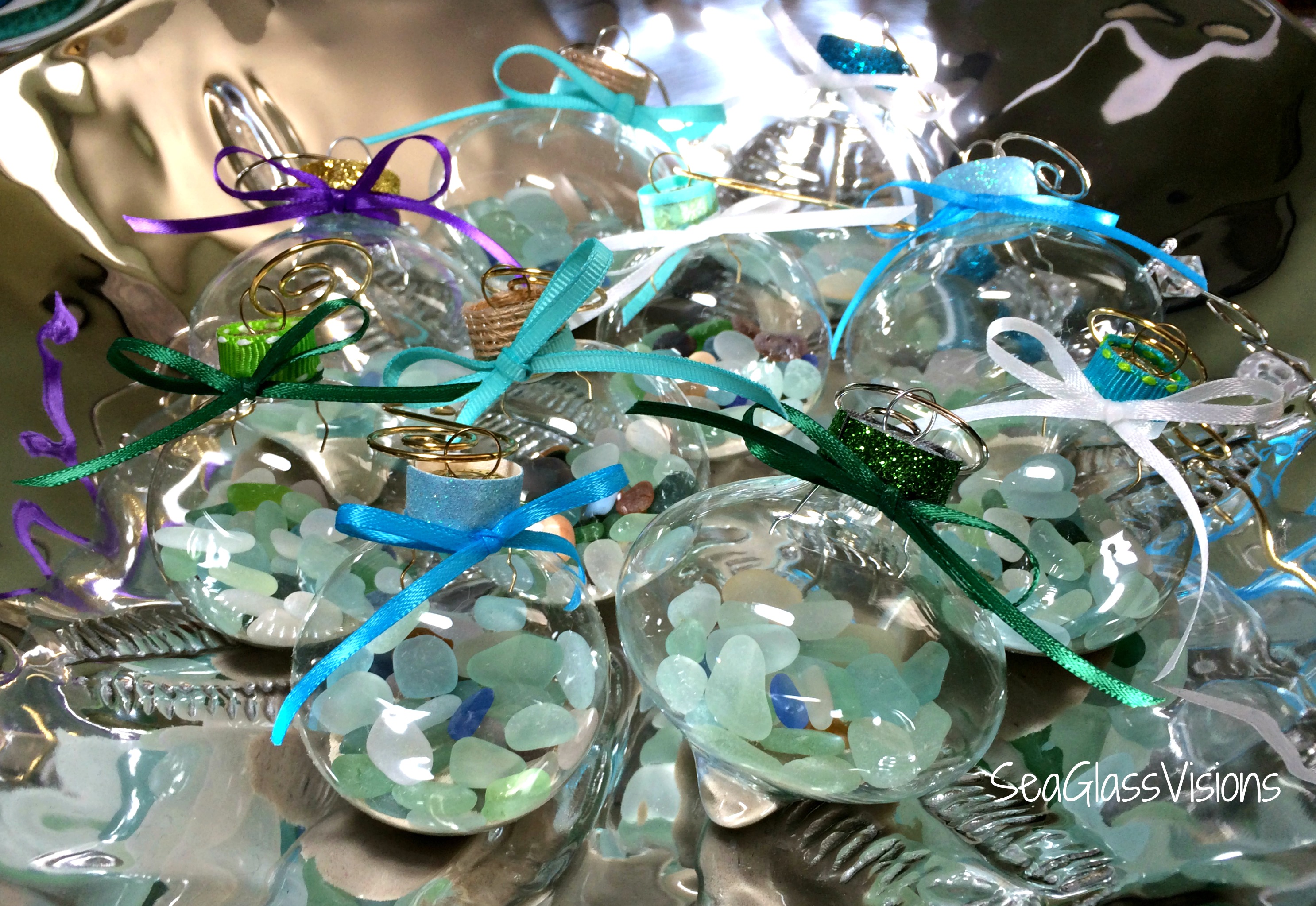 Beautiful sea glass Christmas ornaments
