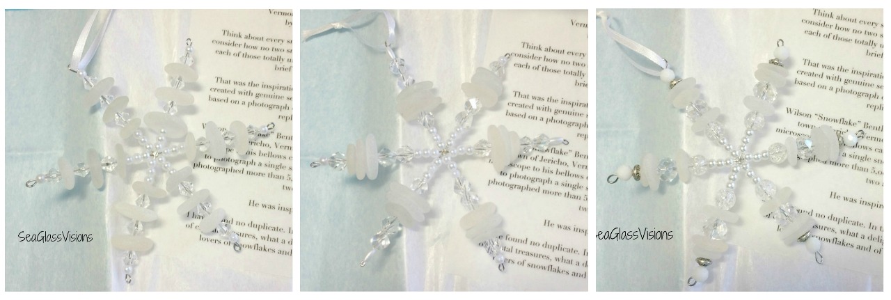 Lovely Handmade Sea Glass Snowflake Ornaments by Sea Glass Visions