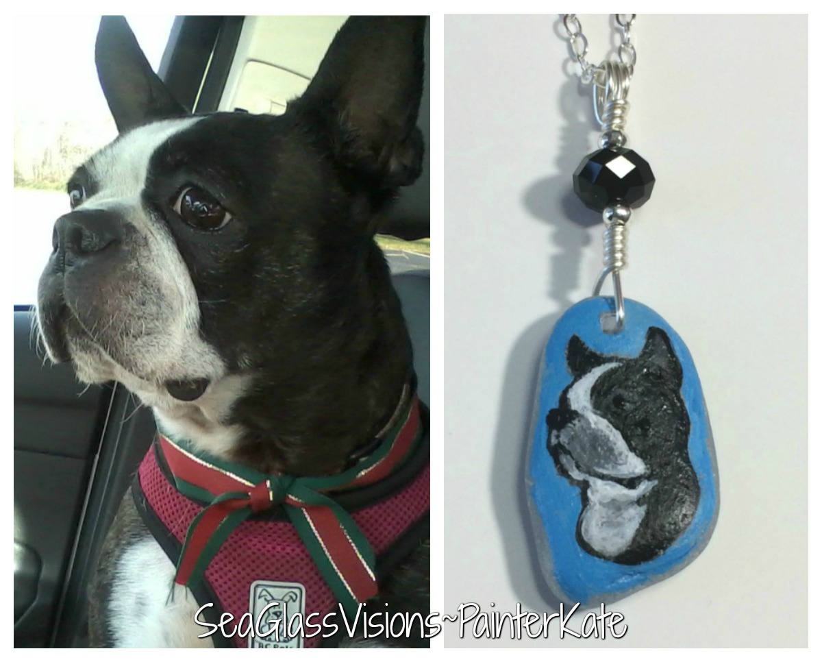 Fabulous hand painted pet portrait on genuine sea glass.