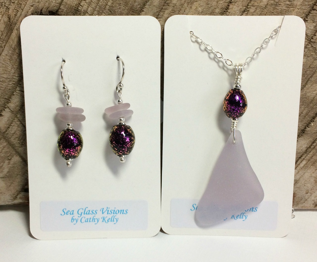 Lavender Sea Glass Pendant & Earring Set Created by SeaGlassVisions